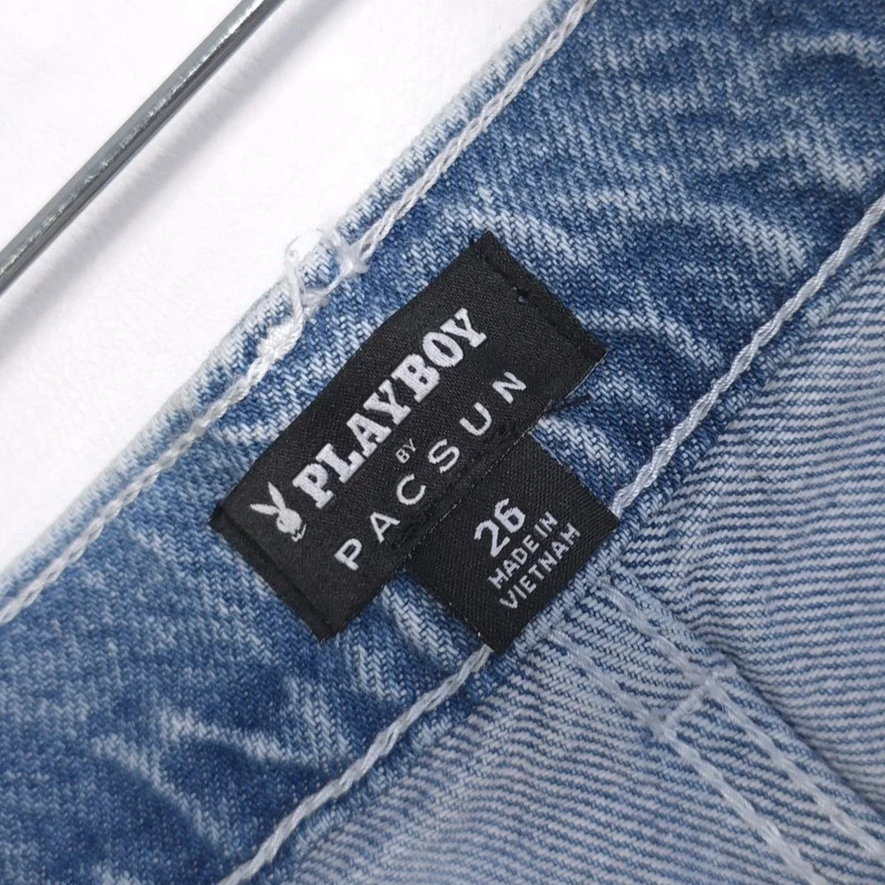PLAYBOY Club Pacsun NWOT Jeans Women 26 Distressed Wide Leg Graphic Bunny Denim - Picture 3 of 13